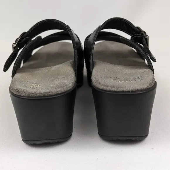 Dansko Sela Slides Mules Leather Criss Cross Sandals Silver Buckle Black size 37