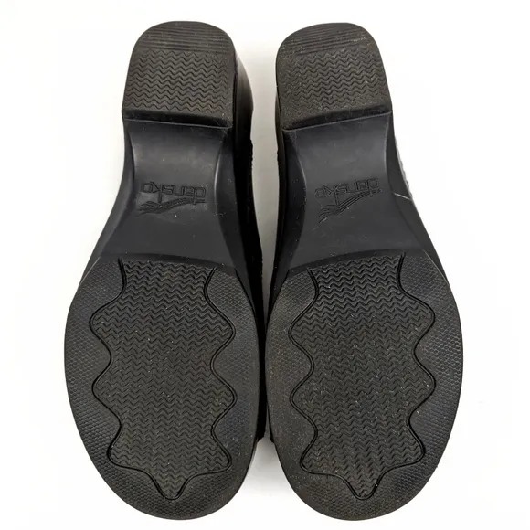 Dansko Sela Slides Mules Leather Criss Cross Sandals Silver Buckle Black size 37