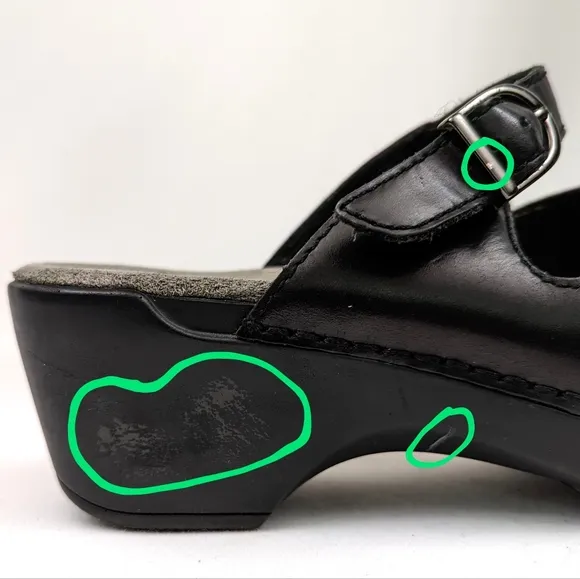 Dansko Sela Slides Mules Leather Criss Cross Sandals Silver Buckle Black size 37