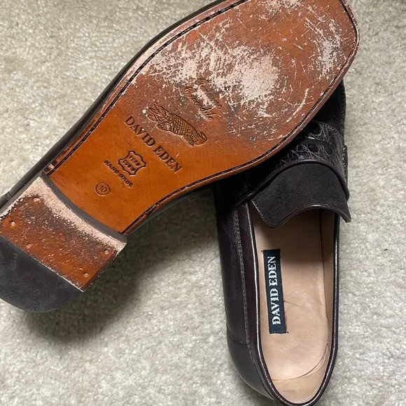 David Eden Crocodile Mens Loafers Brown Sz 10