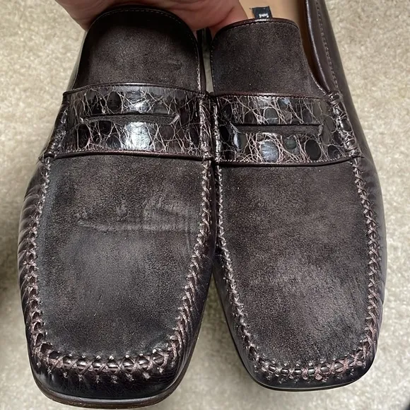 David Eden Crocodile Mens Loafers Brown Sz 10