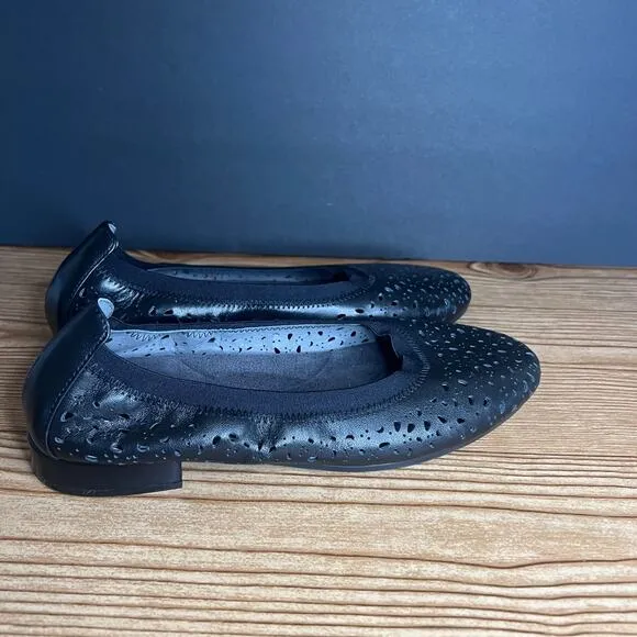 David Tate Black Leather Laser Cut Comfort Ballet Flats Womens 7