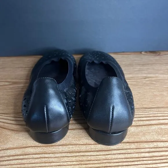 David Tate Black Leather Laser Cut Comfort Ballet Flats Womens 7