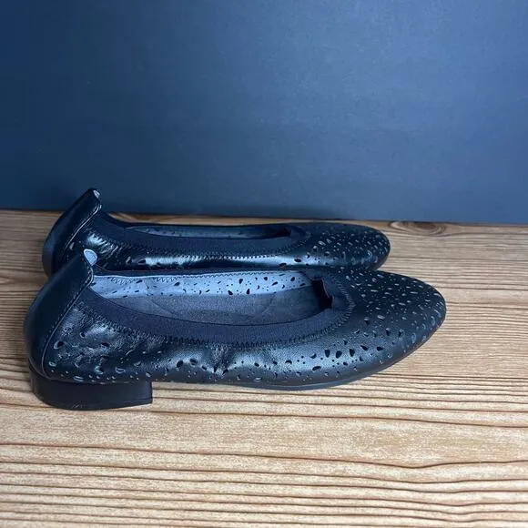 David Tate Black Leather Laser Cut Comfort Ballet Flats Womens 7