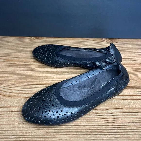David Tate Black Leather Laser Cut Comfort Ballet Flats Womens 7