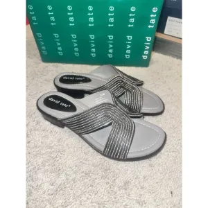 David Tate Thrill Women's Sandal Black Slip On Slide Brand New! Size 9 M