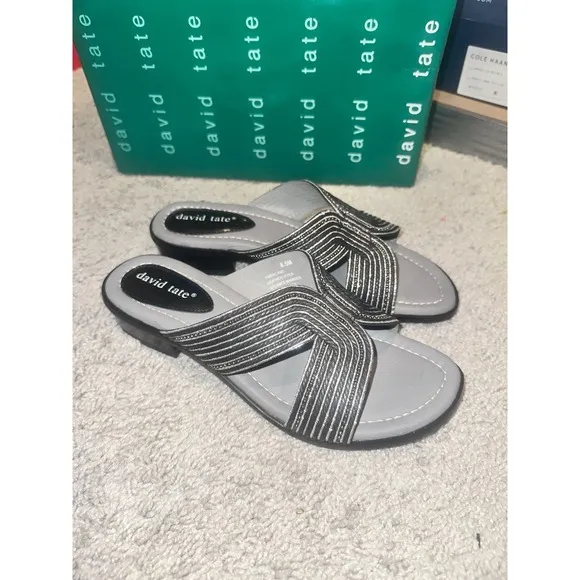 David Tate Thrill Women's Sandal Black Slip On Slide Brand New! Size 9 M