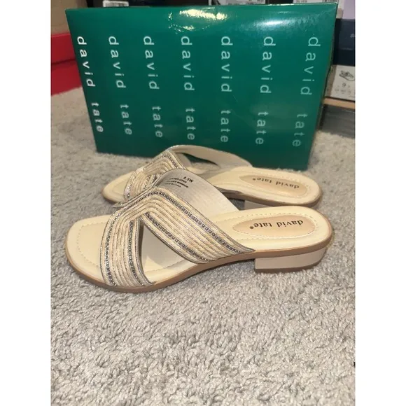 David Tate Thrill Women's Sandal Bone Tan Slip On Slide Brand New! Size 8.5 W