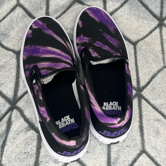 DC x Black Sabbath Skateboard Slip On Purple Tie Dye Sneakers NWT