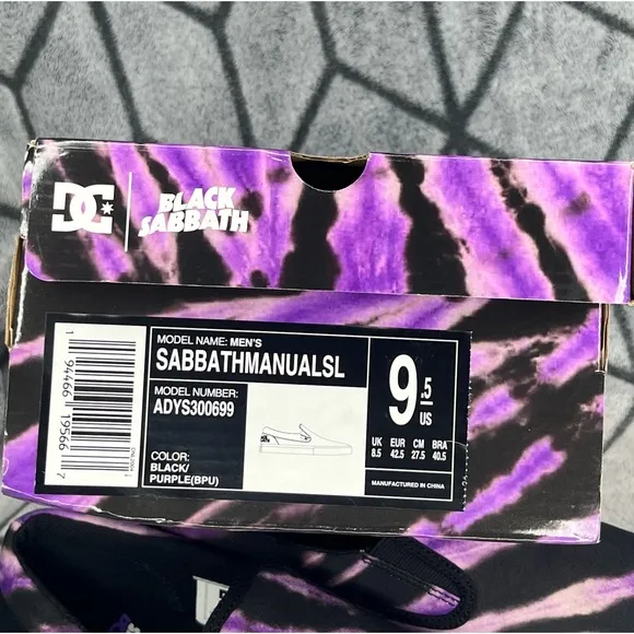 DC x Black Sabbath Skateboard Slip On Purple Tie Dye Sneakers NWT