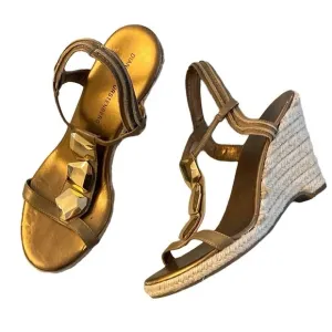 Diane von Furstenberg DVF Bronze Espadrilles Sandal Wedge Block Heel 8.5