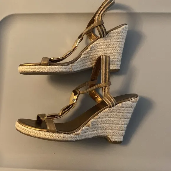 Diane von Furstenberg DVF Bronze Espadrilles Sandal Wedge Block Heel 8.5
