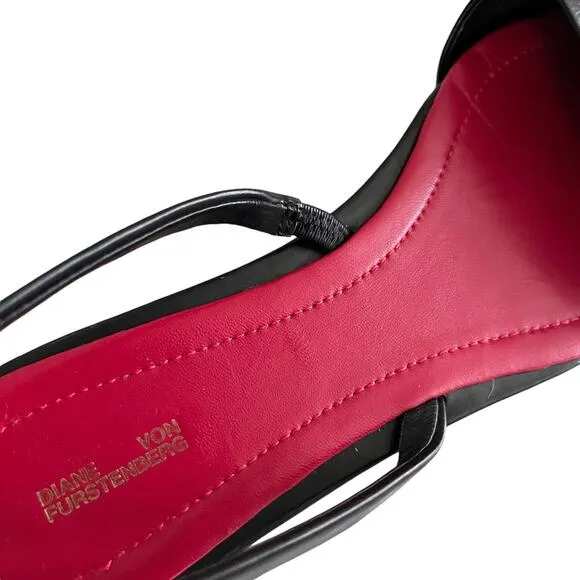 Diane Von Furstenberg Koko Black Leather Pointed Toe Slingback Flats Size 8M