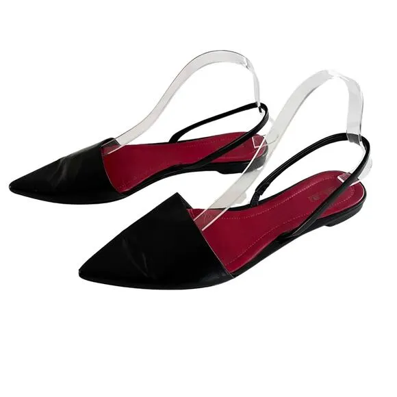 Diane Von Furstenberg Koko Black Leather Pointed Toe Slingback Flats Size 8M