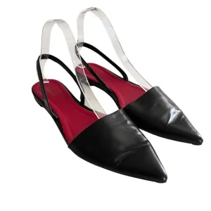 Diane Von Furstenberg Koko Black Leather Pointed Toe Slingback Flats Size 8M