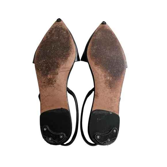 Diane Von Furstenberg Koko Black Leather Pointed Toe Slingback Flats Size 8M