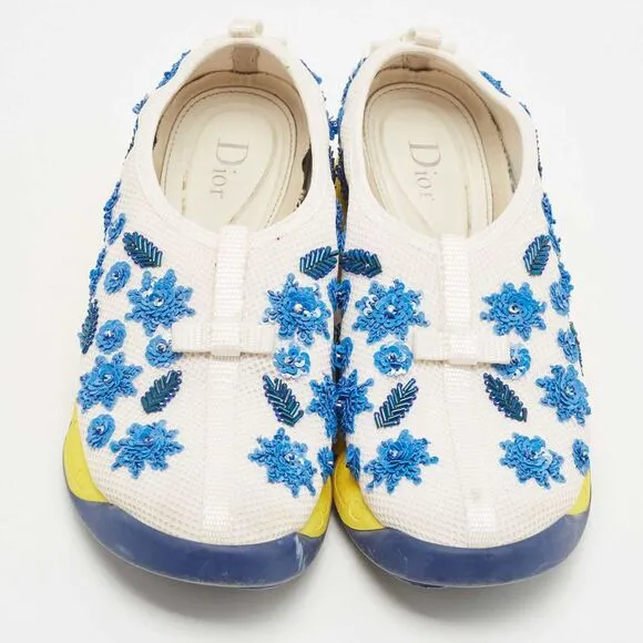 Dior White/Blue Embellished Mesh Fusion Sneakers Size 37