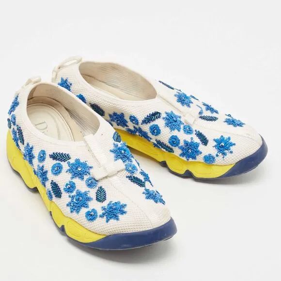 Dior White/Blue Embellished Mesh Fusion Sneakers Size 37