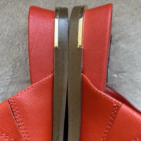 DKNY Daz Red Orange Leather Slide Sandals Women 9 M Toe Loop Casual Resort