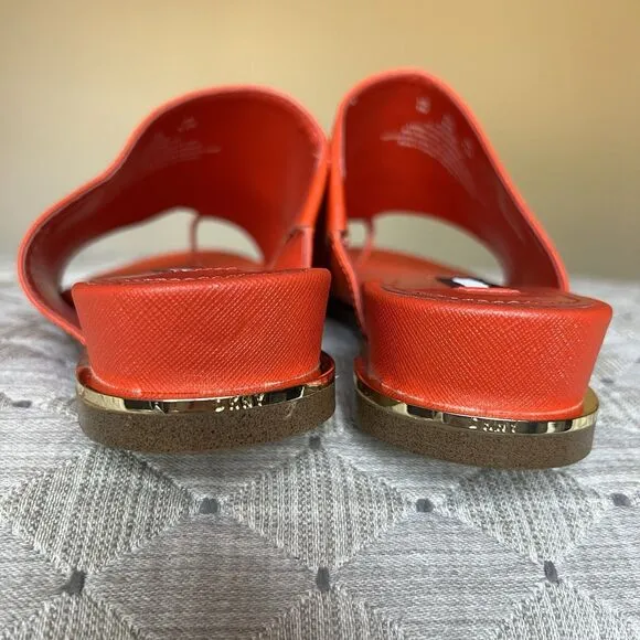 DKNY Daz Red Orange Leather Slide Sandals Women 9 M Toe Loop Casual Resort