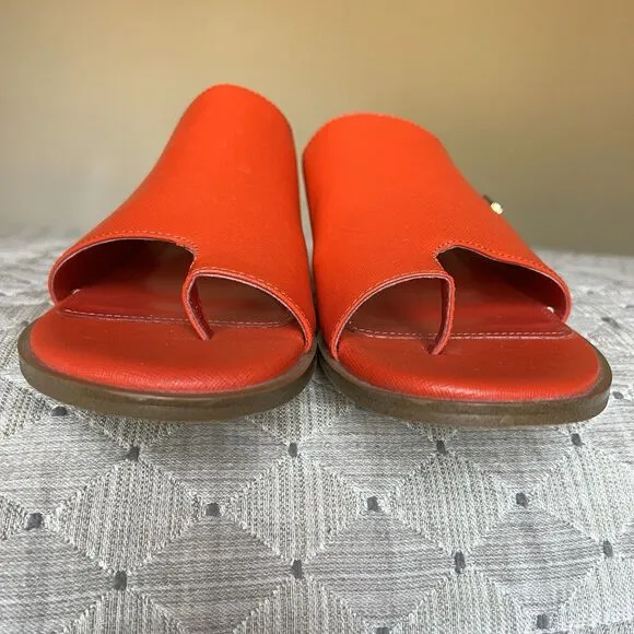DKNY Daz Red Orange Leather Slide Sandals Women 9 M Toe Loop Casual Resort
