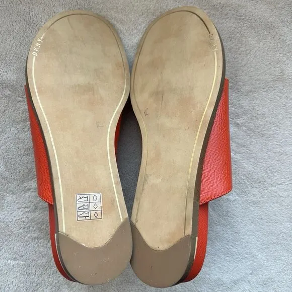DKNY Daz Red Orange Leather Slide Sandals Women 9 M Toe Loop Casual Resort