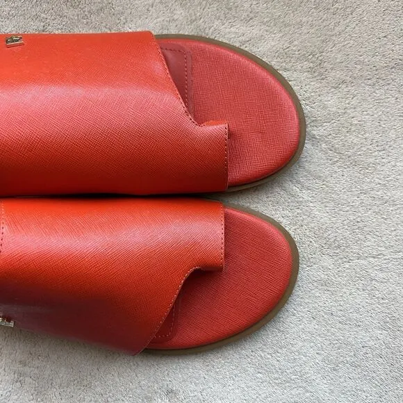 DKNY Daz Red Orange Leather Slide Sandals Women 9 M Toe Loop Casual Resort