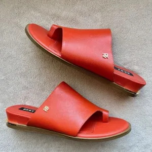 DKNY Daz Red Orange Leather Slide Sandals Women 9 M Toe Loop Casual Resort