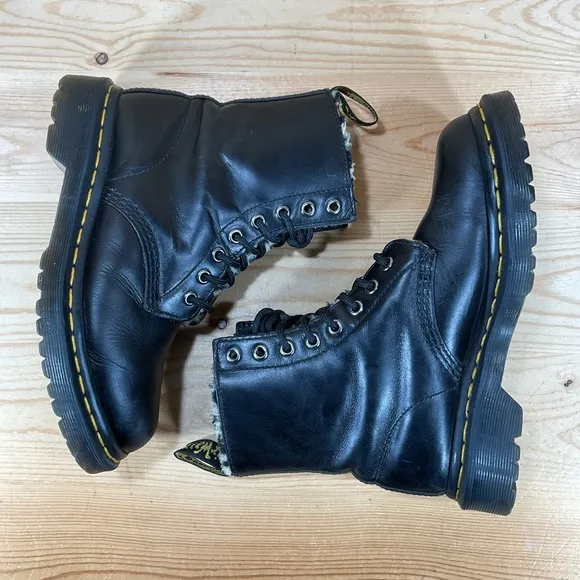 Doc Marten 1460 Serena Leo Boots Women's Size 6 Black Faux Leopard Fur Lined