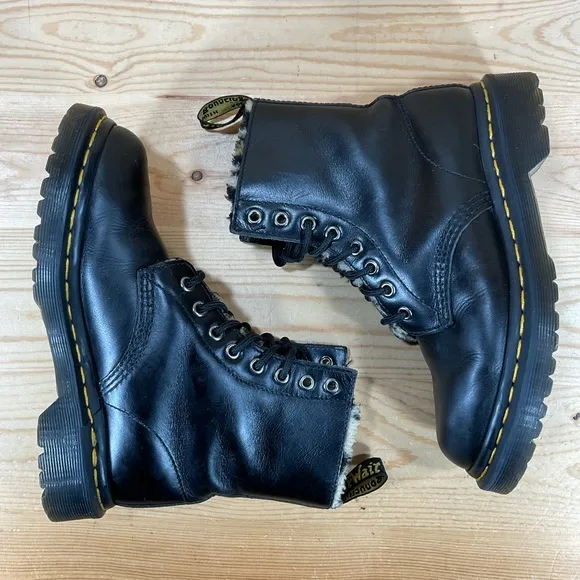 Doc Marten 1460 Serena Leo Boots Women's Size 6 Black Faux Leopard Fur Lined