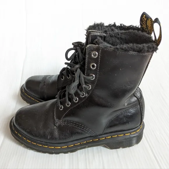 DOC MARTENS 1460 Serena fur lined lace up black leather combat boots