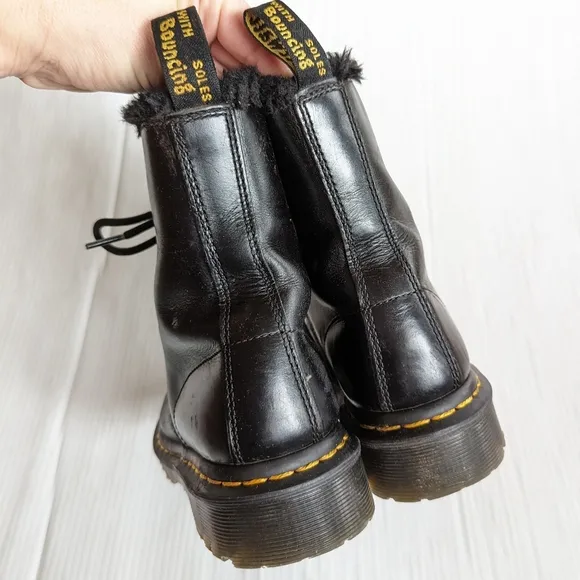 DOC MARTENS 1460 Serena fur lined lace up black leather combat boots