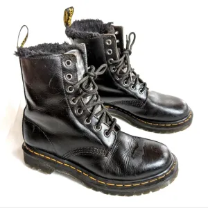 DOC MARTENS 1460 Serena fur lined lace up black leather combat boots