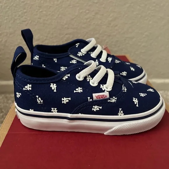 Dodgers Vans Toddler Blue Velcro Slip On Sneakers
