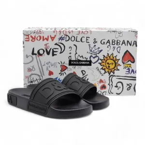 Dolce &amp; Gabbana DG Logo Beachwear Women's Rubber Slides Black EU 36 US 6 - NWB