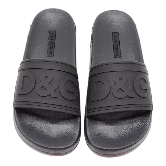 Dolce &amp; Gabbana DG Logo Beachwear Women's Rubber Slides Black EU 36 US 6 - NWB