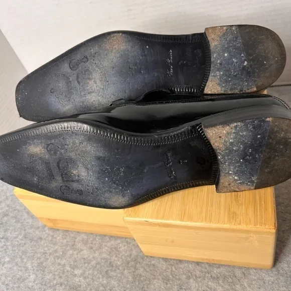 Dolce Gabbana Mens Black Patent Leather Loafer Silver Name Plate EUC Sz 7 US
