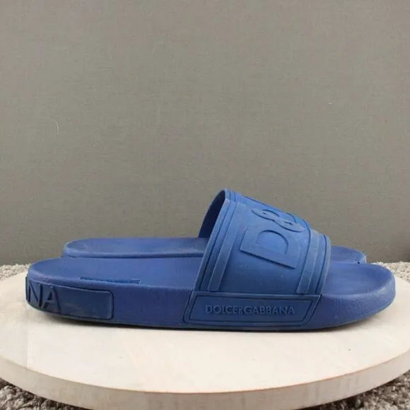 Dolce Gabbana Slide Sandals Mens 45 (US 12) Blue Made in Italy Beach Comfort