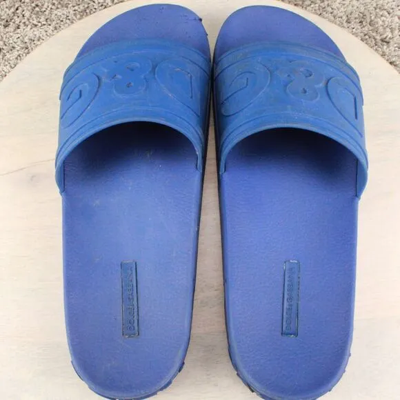 Dolce Gabbana Slide Sandals Mens 45 (US 12) Blue Made in Italy Beach Comfort