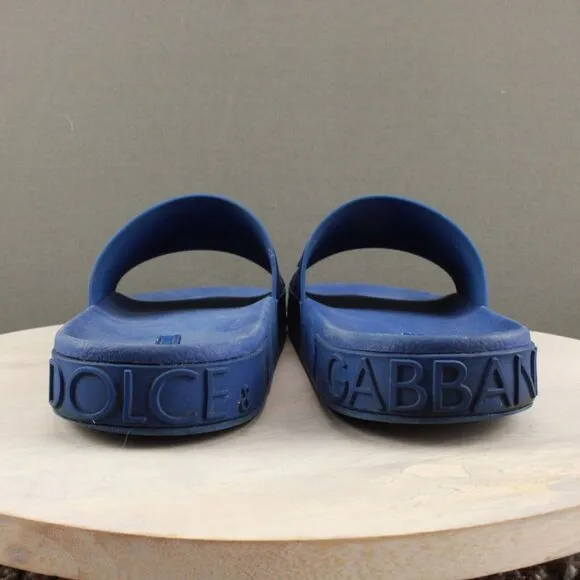 Dolce Gabbana Slide Sandals Mens 45 (US 12) Blue Made in Italy Beach Comfort