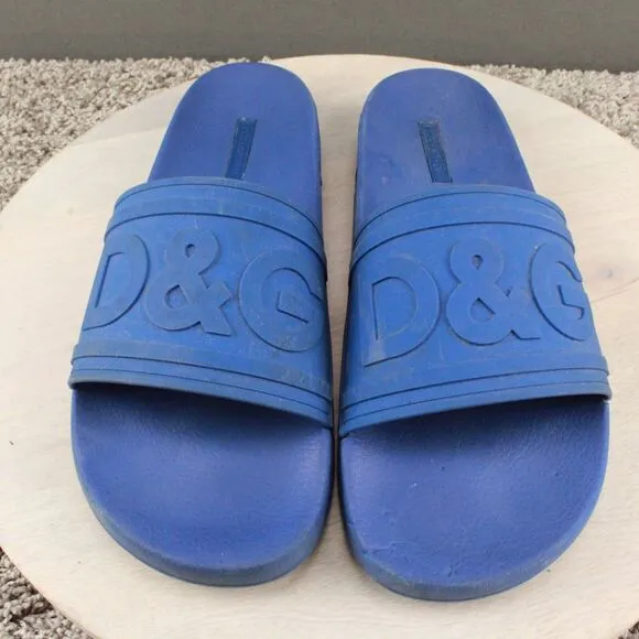Dolce Gabbana Slide Sandals Mens 45 (US 12) Blue Made in Italy Beach Comfort