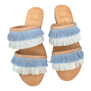 Dolce Vita Fringe Double Strap Slide Sandals Blue White Tan Size 7