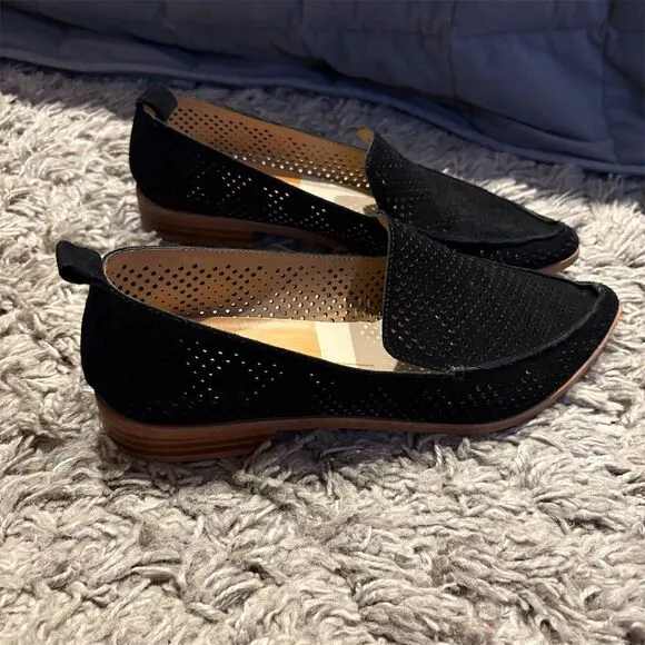 Dolce Vita Women's Black Suede Perforated Loafers Size 8.5