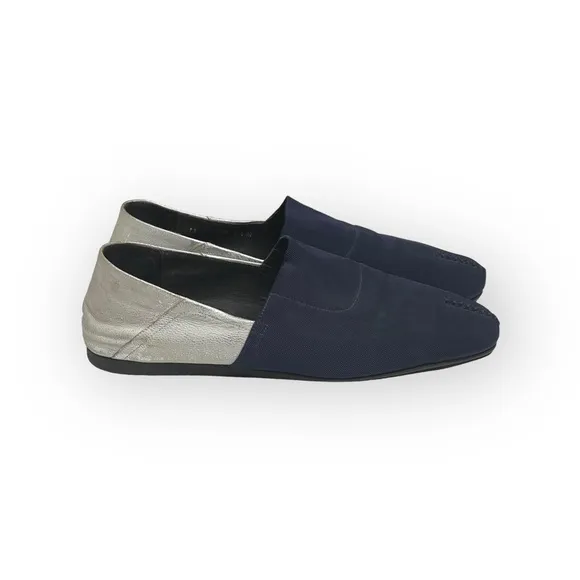 Donald J Pliner® ༄ Audra Leather Espadrille Flats ༄ Navy   White Metallic ༄ 9.5M