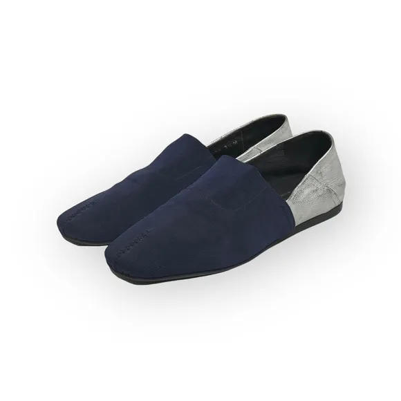 Donald J Pliner® ༄ Audra Leather Espadrille Flats ༄ Navy   White Metallic ༄ 9.5M