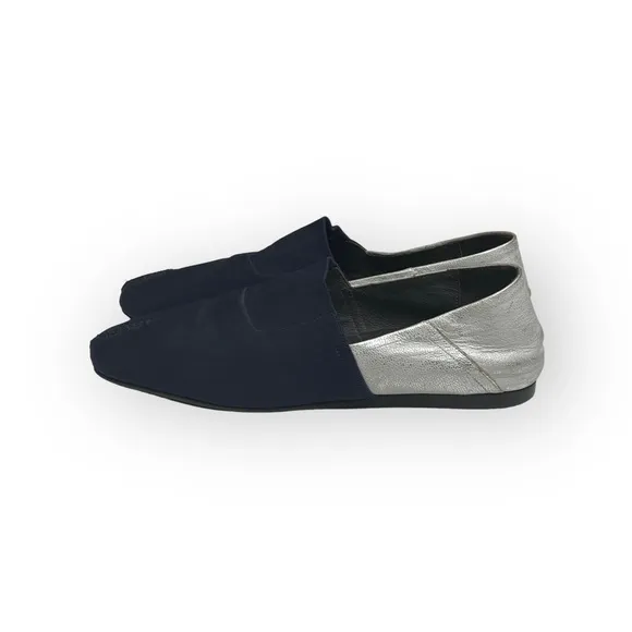 Donald J Pliner® ༄ Audra Leather Espadrille Flats ༄ Navy   White Metallic ༄ 9.5M