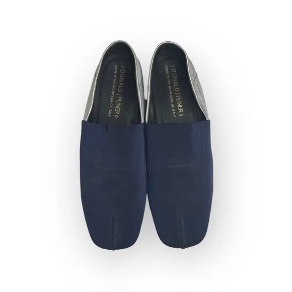 Donald J Pliner® ༄ Audra Leather Espadrille Flats ༄ Navy   White Metallic ༄ 9.5M