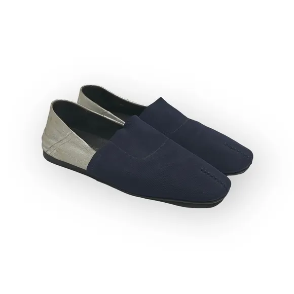 Donald J Pliner® ༄ Audra Leather Espadrille Flats ༄ Navy   White Metallic ༄ 9.5M