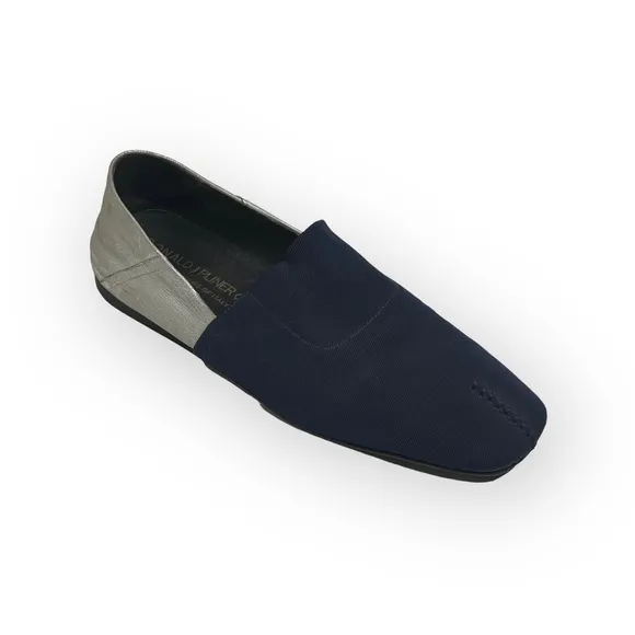 Donald J Pliner® ༄ Audra Leather Espadrille Flats ༄ Navy   White Metallic ༄ 9.5M