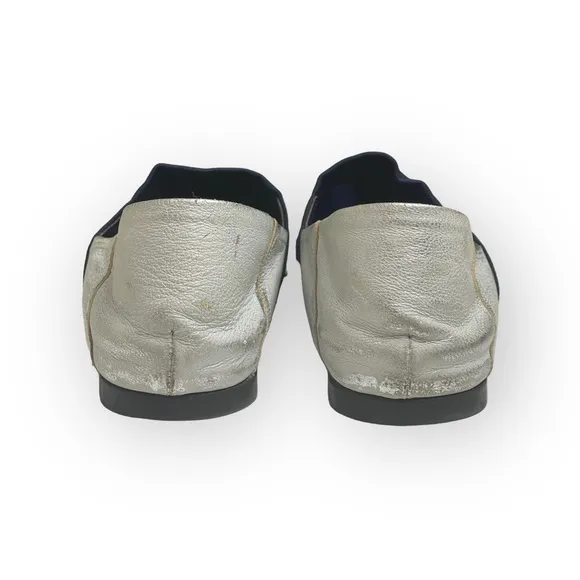 Donald J Pliner® ༄ Audra Leather Espadrille Flats ༄ Navy   White Metallic ༄ 9.5M